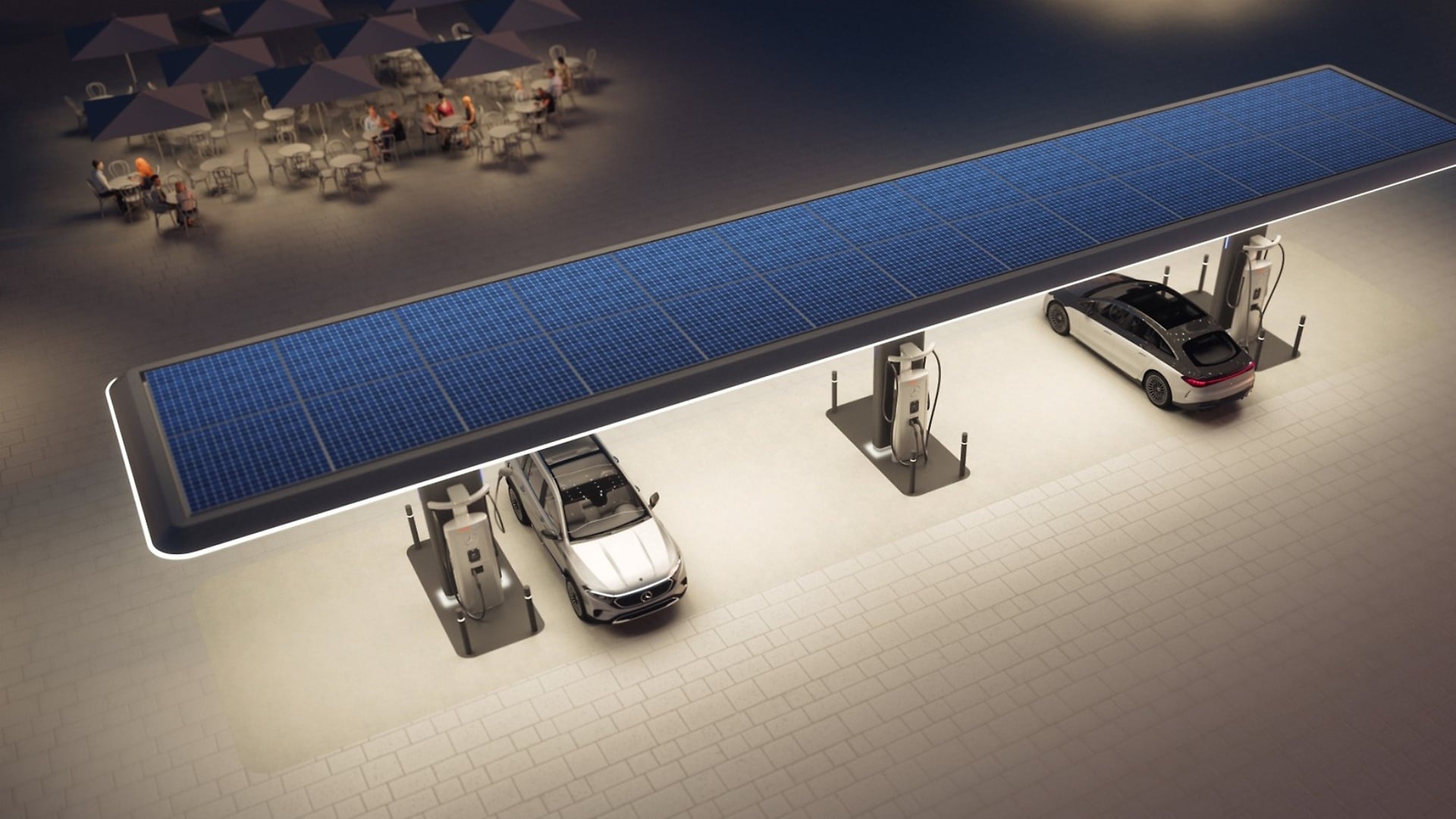 Planned Mercedes-Benz charging station with photovoltaic system.