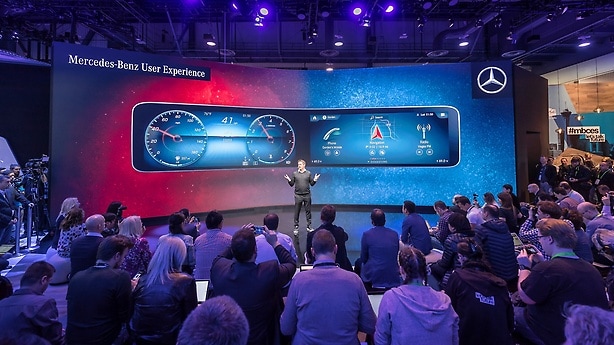 Auf der CES 2018 stellt Mercedes-Benz sein Infotainment-System „MBUX“ (Mercedes-Benz User Experience) vor.