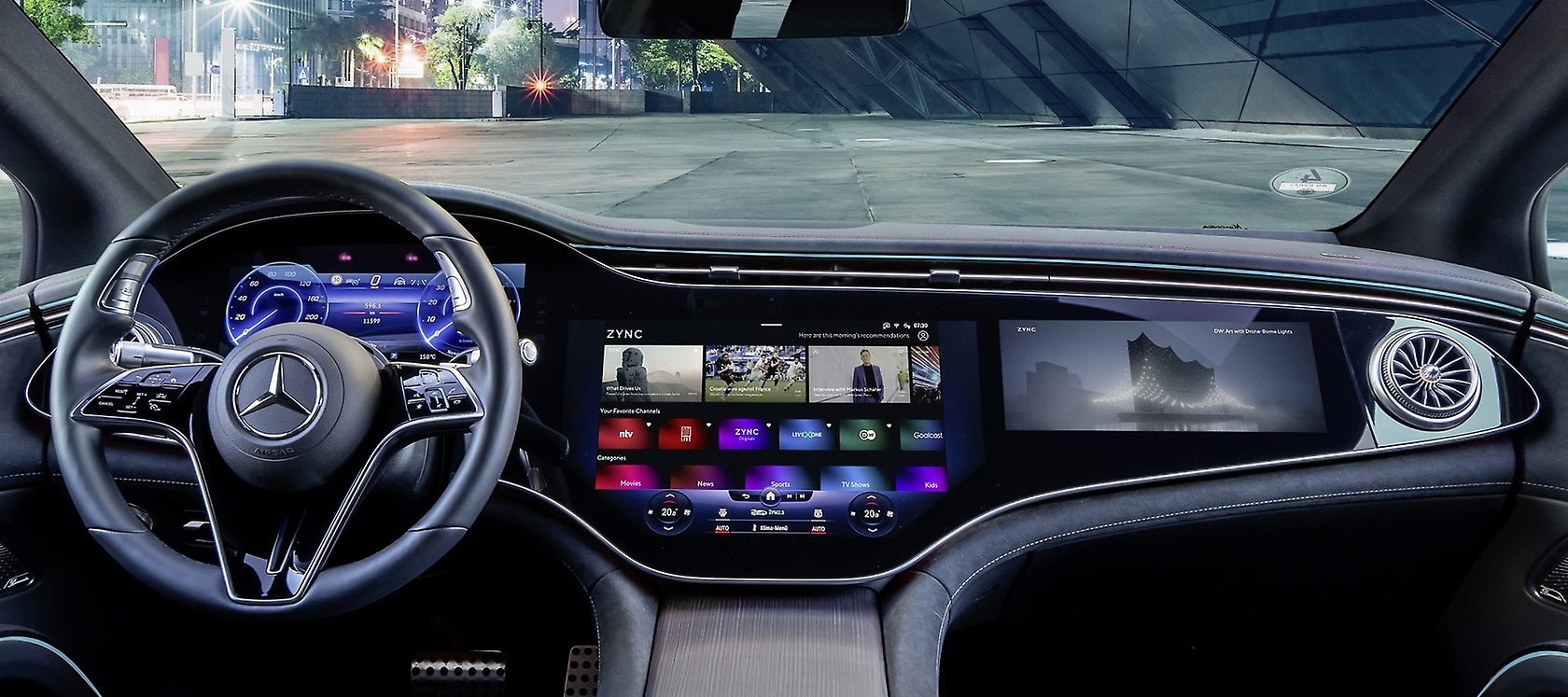 Die Partnerschaft mit ZYNC nutzt und maximiert die Vorteile der fortschrittlichen UI/UX von Mercedes-Benz Infotainment-Systemen wie dem MBUX Hyperscreen.