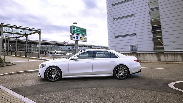 The S-Class at the Stuttgart airport for testing.