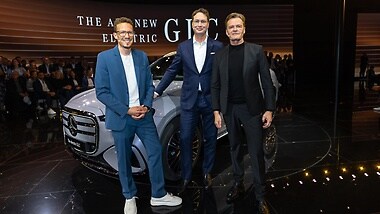 GLC-Weltpremiere in München mit Mathias Geisen, Ola Källenius und Markus Schäfer.