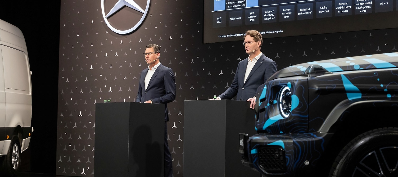 Mercedes-Benz Annual Results Conference 2023: Harald Wilhelm and Ola Källenius.