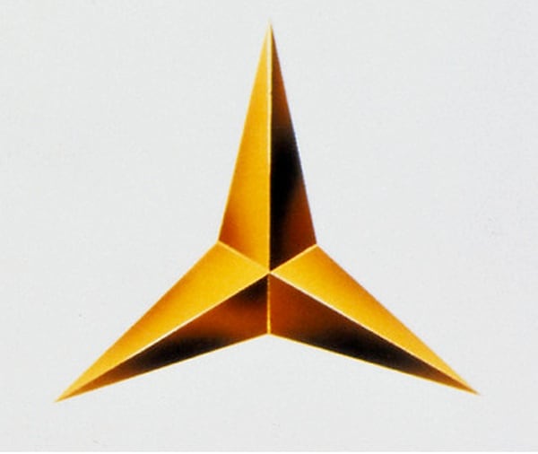 The basic idea: the Daimler three-pointed star from 1909. The template was said to be a mark made on a postcard depicting the town of Deutz made by Gottlieb Daimler when he lived there.