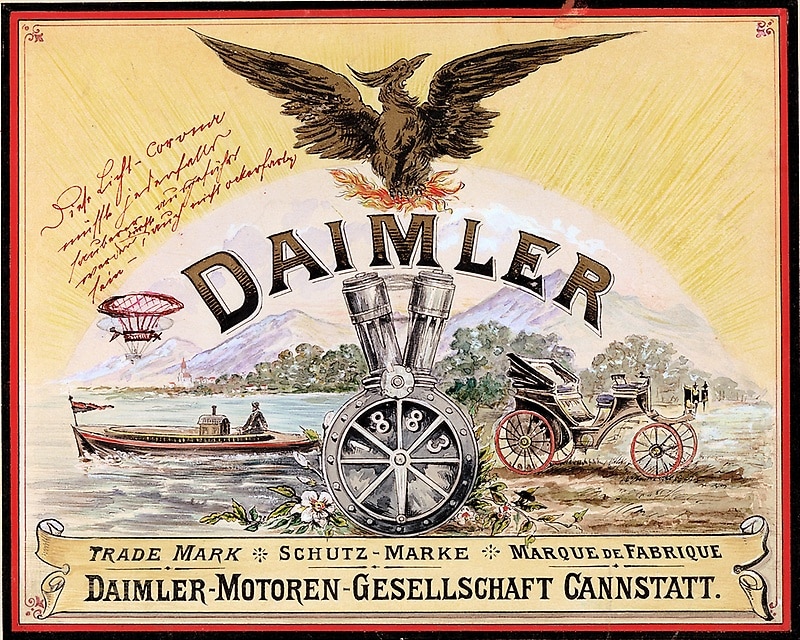 Prächtig: Der Original-Warenzeichentwurf der Daimler-Motoren-Gesellschaft entstand um 1897 und enthält eine ganze Zeichenwelt.