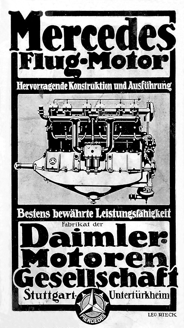 Werbeanzeige Daimler-Motoren-Gesellschaft: "Mercedes Flug-Motor", erschienen 1913.
