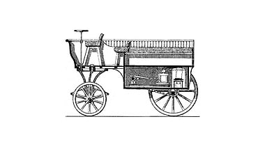Motor vehicle built by Jean-Joseph-Etienne Lenoir, powered by an atmospheric engine, 1863. Design drawing from the publication "Le Monde Illustré" of 18 June 1860.