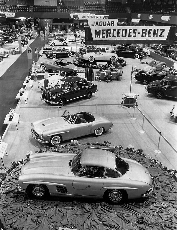 "February 6 to 14, 1954. International Motor Sports Show in New York. Presentation of Mercedes-Benz 190 SL and 300 SL sports cars."