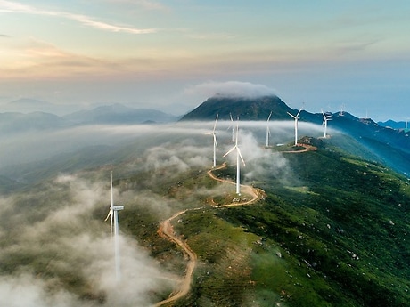 Wind turbines on a landscape.