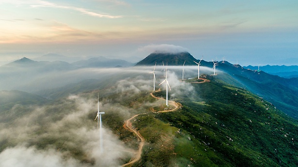 Wind turbines on a landscape.