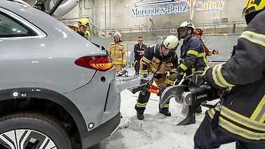 The firefighters practice together for emergencies in order to save vital minutes in such a situation.