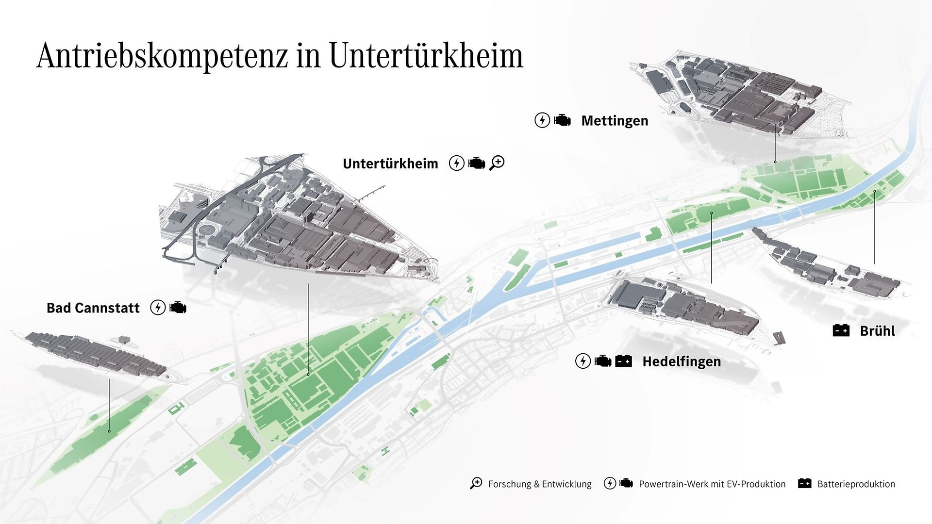 Standort Untertürkheim: Übersicht der Werkteile im Neckartal.