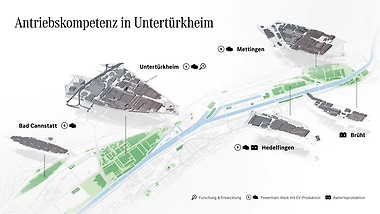 Standort Untertürkheim: Übersicht der Werkteile im Neckartal.
