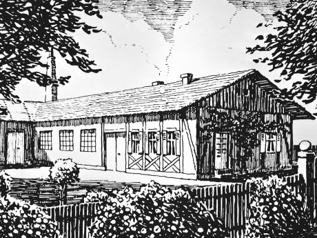 Die erste Werkstatt von Carl Benz in Mannheim, Zeichnung um 1871