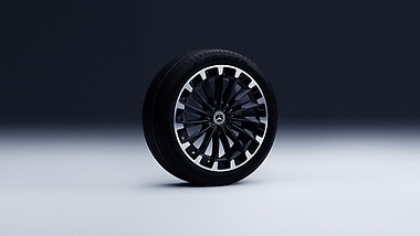 The aerodynamically optimised wheel of the EQS SUV.