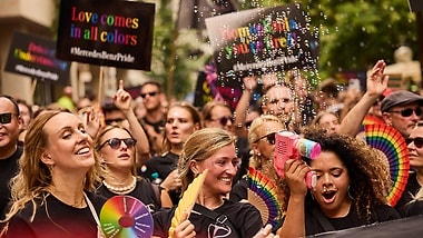 The employees demonstrate for acceptance and respect at the Stuttgart PRIDE.